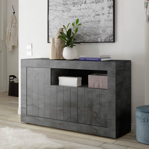 Buffet noir moderne salon 3 portes Urbino Ox M Promotion