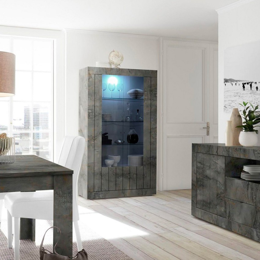 Vitrine moderne noir séjour salon 110x191cm 2 portes en verre Dern Ox Promotion Vitrine moderne noir séjour salon 110x191cm 2 portes en verre Dern Ox Promotion