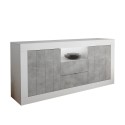 Buffet de salon 2 portes 2 tiroirs blanc brillant béton Doppel LBC Offre