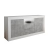 Buffet de salon 2 portes 2 tiroirs blanc brillant béton Doppel LBC Offre