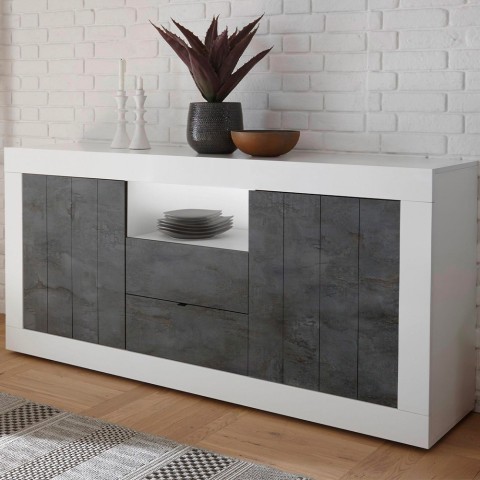 Buffet 2 portes 2 tiroirs blanc brillant moderne noir Doppel LBX Promotion
