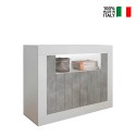 Meuble buffet moderne 2 portes 110cm blanc brillant ciment Minus BC Vente