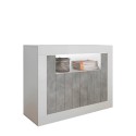 Meuble buffet moderne 2 portes 110cm blanc brillant ciment Minus BC Offre