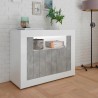 Meuble buffet moderne 2 portes 110cm blanc brillant ciment Minus BC Remises