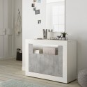 Meuble buffet moderne 2 portes 110cm blanc brillant ciment Minus BC Réductions