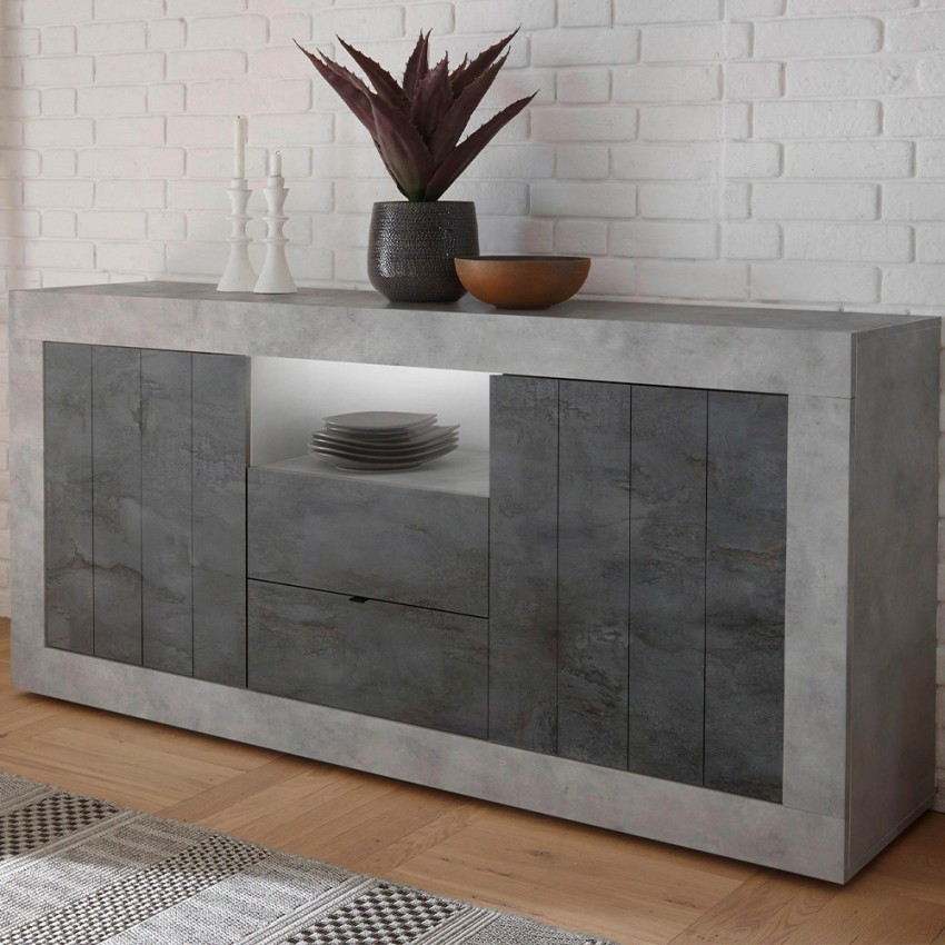 Bahut moderne salon béton noir 2 portes 2 tiroirs Doppel LCX Promotion