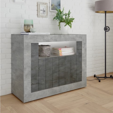 Buffet moderne pour séjour 110 cm en ciment noir oxyde 2 portes Minus CX Promotion