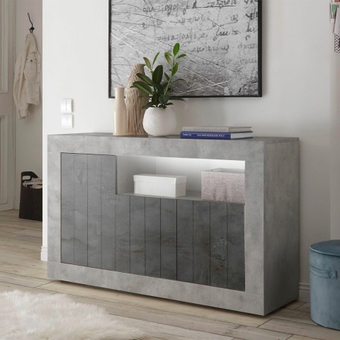 Buffet de salon design moderne 3 portes gris ciment noir Doppel MCX Promotion