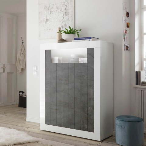 Buffet haut séjour 2 portes blanc brillant noir Sior BX Promotion