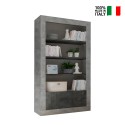 Bibliothèque mobile 3 étagères 2 portes moderne gris ciment noir Wally CX Vente
