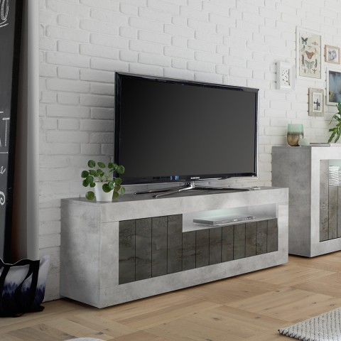 Meuble TV moderne 3 portes effet ciment noir Jaor CX Promotion