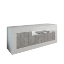 Meuble TV blanc brillant effet béton 3 portes 138 cm moderne Jaor BC Offre