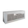 Meuble TV blanc brillant effet béton 3 portes 138 cm moderne Jaor BC Offre