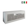 Meuble TV blanc brillant effet béton 3 portes 138 cm moderne Jaor BC Vente
