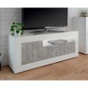 Meuble TV blanc brillant effet béton 3 portes 138 cm moderne Jaor BC Remises
