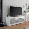 Meuble TV blanc brillant effet béton 3 portes 138 cm moderne Jaor BC Promotion