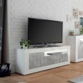 Meuble TV blanc brillant effet béton 3 portes 138 cm moderne Jaor BC Promotion