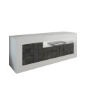 Meuble TV design moderne 138 cm 3 portes blanc brillant noir Jaor BX Offre