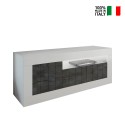Meuble TV design moderne 138 cm 3 portes blanc brillant noir Jaor BX Vente