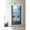Vitrine design 2 portes 110x191 cm salon blanc brillant noir Dern BX Remises