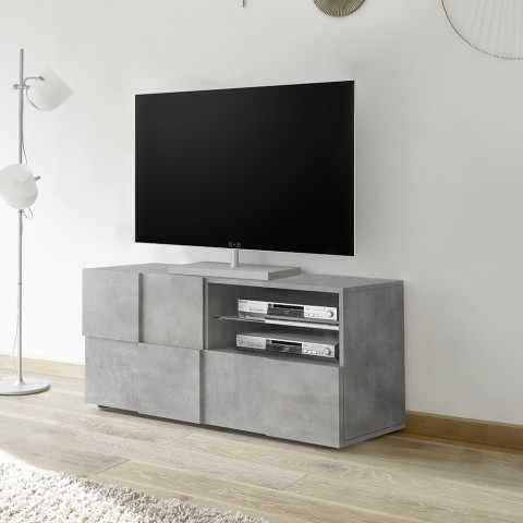 Meuble TV design moderne 121x42 cm gris béton Petite Ct Dama Promotion