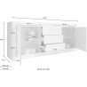 Buffet 2 portes 3 tiroirs ciment blanc brillant 210cm Tribus BC Basic Dimensions