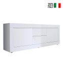 Meuble TV 2 portes 2 tiroirs moderne 210cm blanc brillant Visio Wh Vente