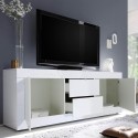 Meuble TV 2 portes 2 tiroirs moderne 210cm blanc brillant Visio Wh Catalogue