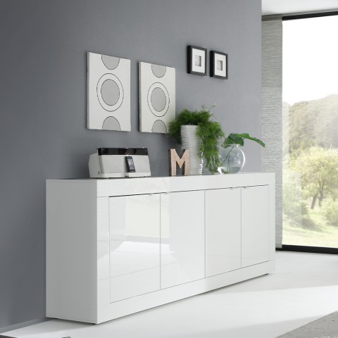 Buffet salon armoire 4 portes 207cm moderne blanc brillant Altea Wh Promotion