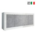 Buffet de salon moderne 4 portes blanc brillant béton 207cm Altea BC Vente