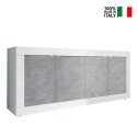 Buffet de salon moderne 4 portes blanc brillant ciment 207cm Altea BC Vente
