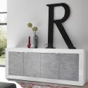 Buffet de salon moderne 4 portes blanc brillant béton 207cm Altea BC Catalogue