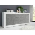 Buffet 2 portes 3 tiroirs blanc brillant béton 210cm Tribus BC Basic Choix