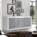 Buffet 2 portes 3 tiroirs blanc brillant béton 210cm Tribus BC Basic Promotion