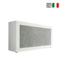 Buffet séjour moderne 3 portes blanc brillant béton Modis BC Basic Vente