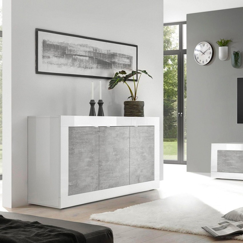 Tab Amalfi meuble TV moderne 2 portes compartiments blanc brillant