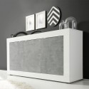 Buffet séjour moderne 3 portes blanc brillant béton Modis BC Basic Réductions