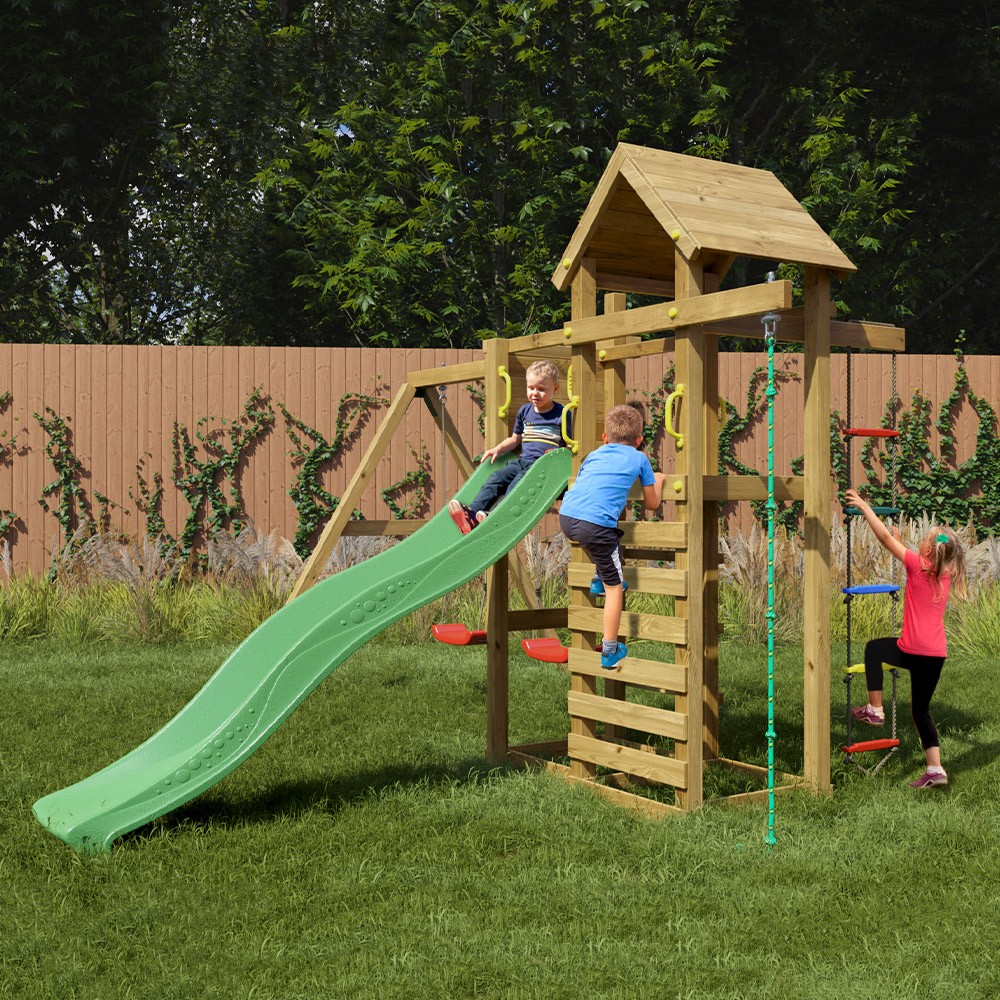 Aire de jeux extérieure toboggan escalade maisonnette balançoires Mixter