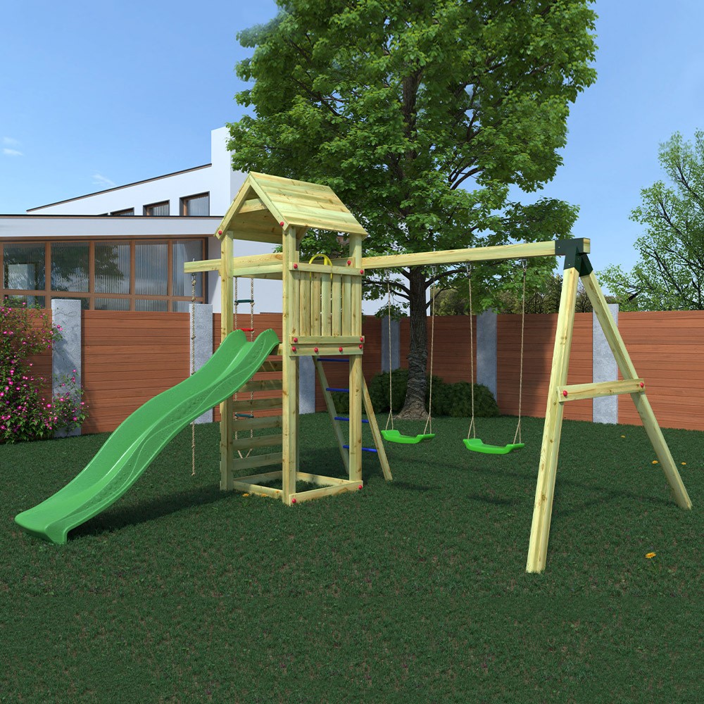 Aire de jeux pour enfants jardin corde à grimper toboggan balançoires Gaia