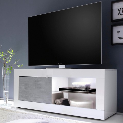 Meuble TV moderne blanc brillant gris ciment Diver BC Basic Promotion