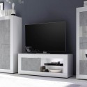 Meuble TV moderne blanc brillant gris ciment Diver BC Basic Choix