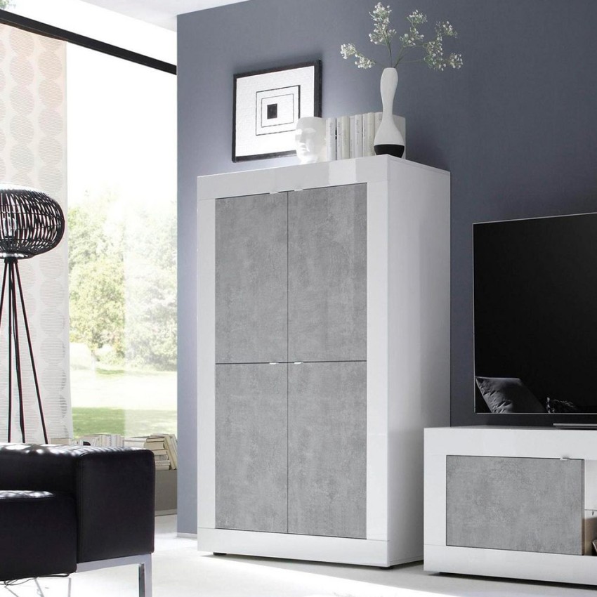 Buffet cuisine séjour 4 portes blanc brillant béton Novia BC Basic Promotion Buffet cuisine séjour 4 portes blanc brillant béton Novia BC Basic Promotion
