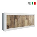 Buffet de séjour 4 portes 207 cm blanc brillant et bois Altea BW Vente