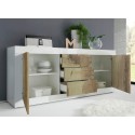 Buffet de salon 2 portes 3 tiroirs blanc brillant et bois Tribus BW Basic Caractéristiques