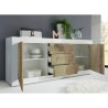 Buffet de salon 2 portes 3 tiroirs blanc brillant et bois Tribus BW Basic Caractéristiques