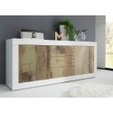 Buffet de salon 2 portes 3 tiroirs blanc brillant et bois Tribus BW Basic Modèle