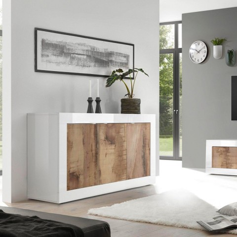 Buffet salon blanc brillant bois 3 portes 160cm Modis BW Basic Promotion