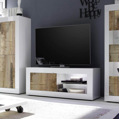 Meuble TV mobile blanc brillant en bois Diver BW Basic pour salon Promotion
