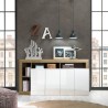 Buffet séjour Cadiz BR 184cm, 4 portes blanc laqué chêne. Réductions