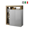 Buffet moderne 2 portes 3 compartiments blanc laqué chêne Blume BR Vente